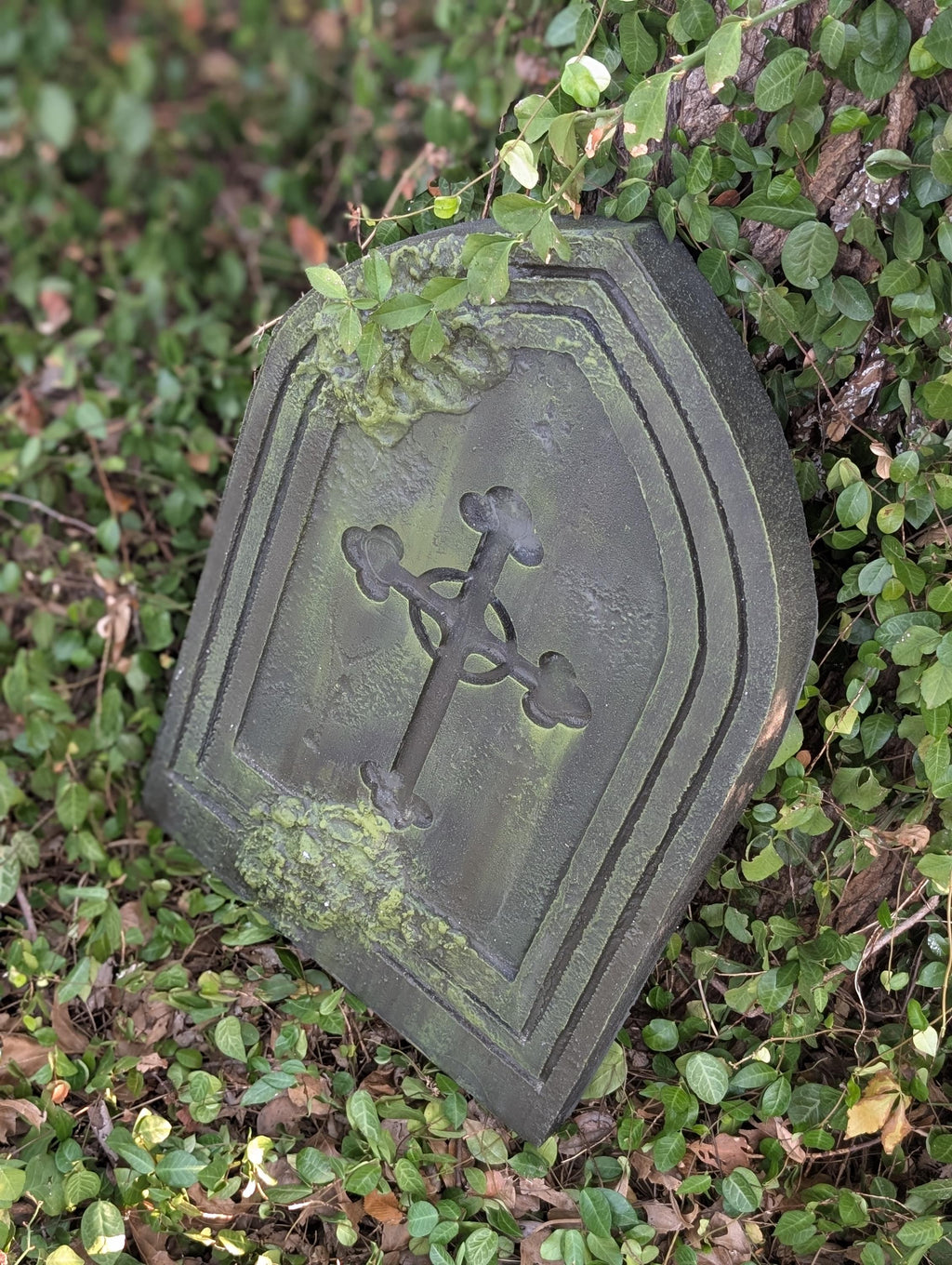 Premade Gothic Cross Gravestone Prop – Dark Grey - product photo 2