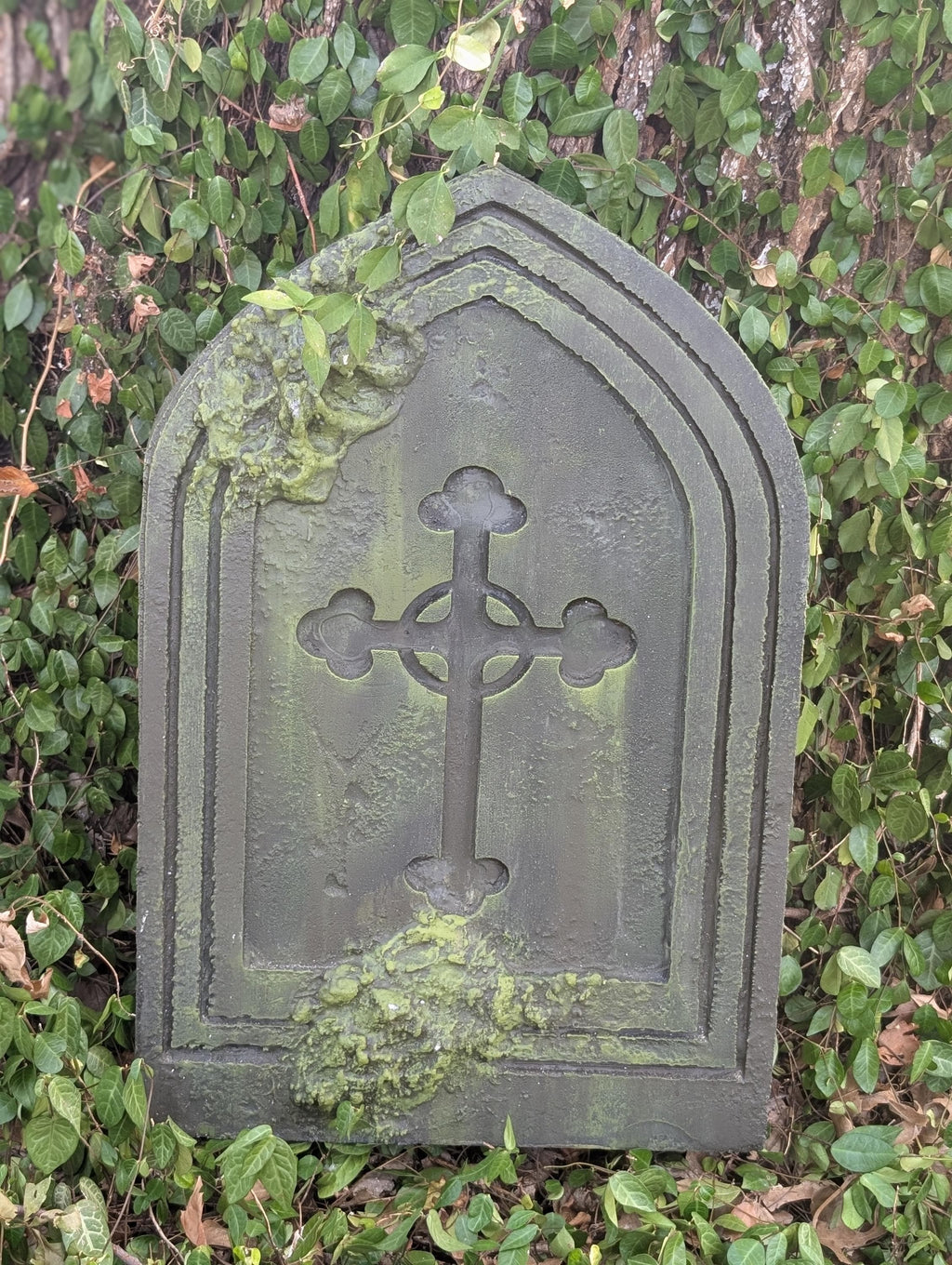 Premade Gothic Cross Gravestone Prop – Dark Grey - product photo 1