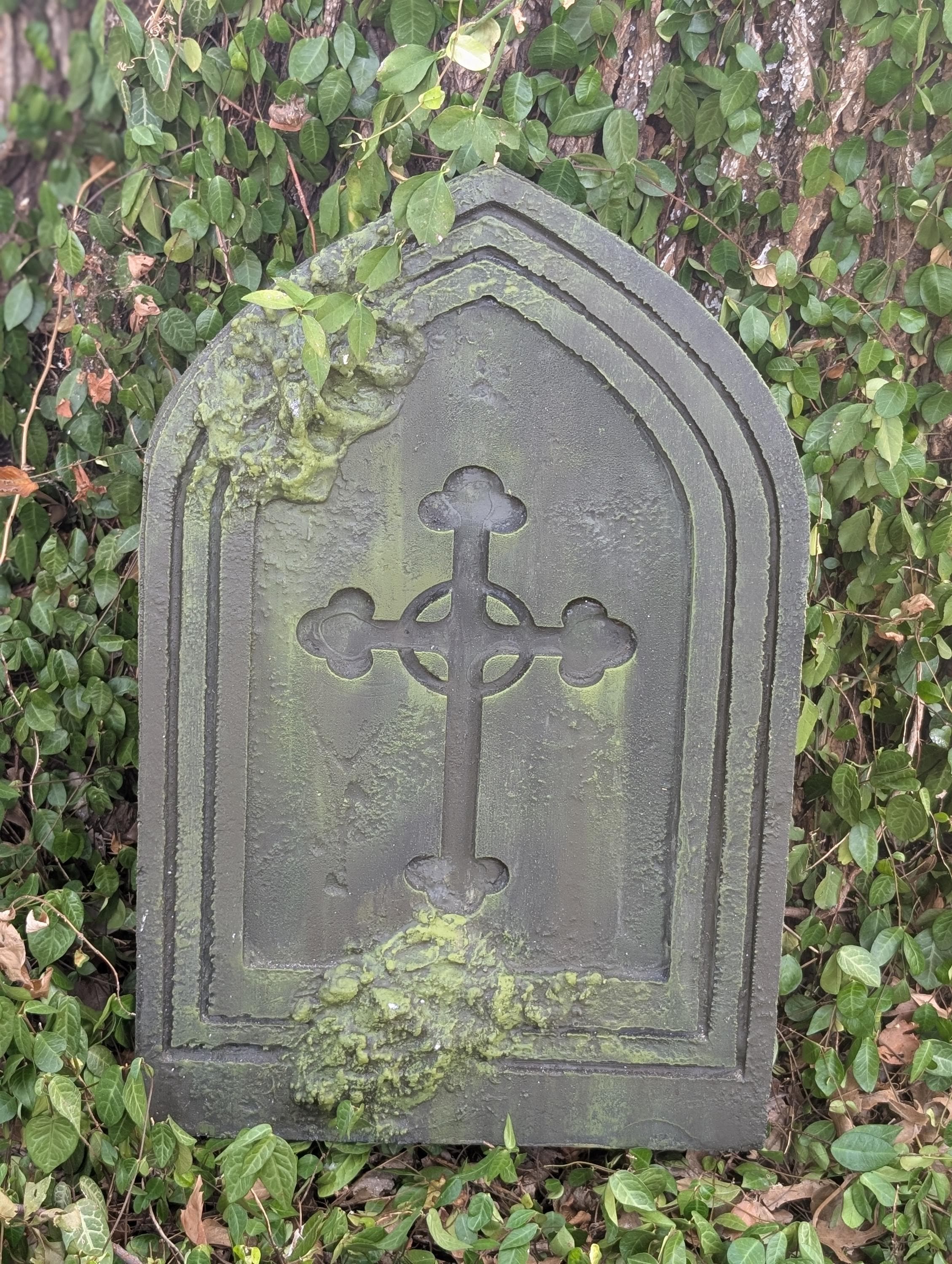 Premade Gothic Cross Gravestone Prop – Dark Grey - product photo 1