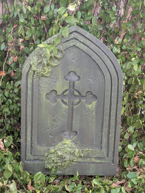 Premade Gothic Cross Gravestone Prop – Dark Grey - product photo 1