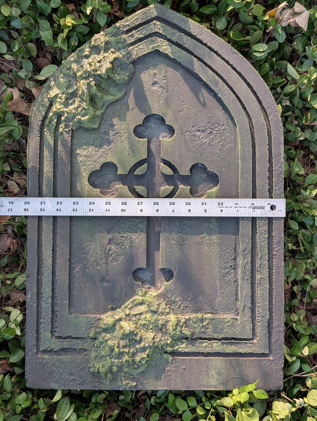 Premade Gothic Cross Gravestone Prop – Dark Grey - product photo 5