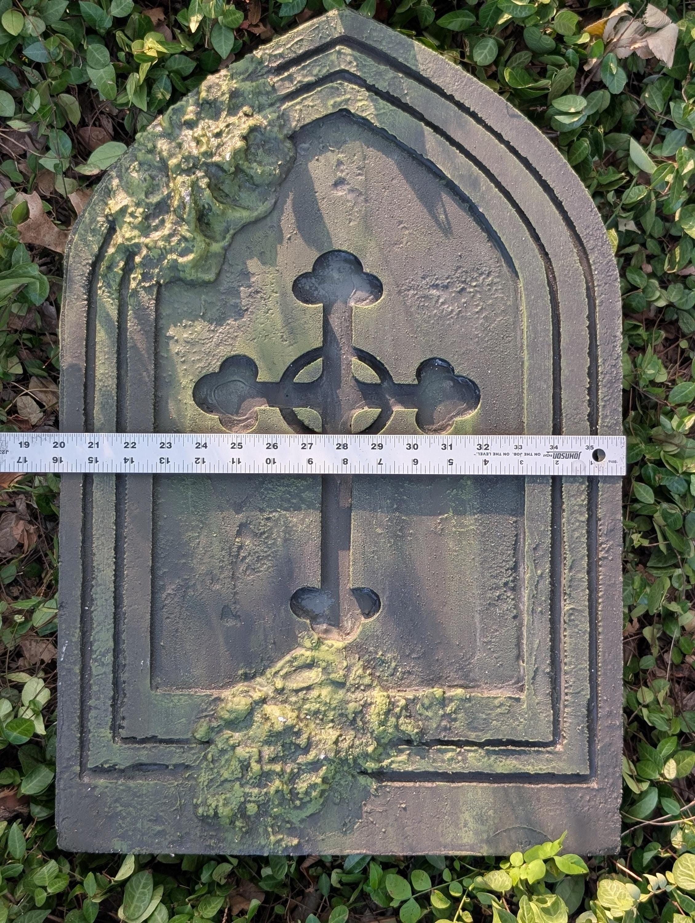 Premade Gothic Cross Gravestone Prop – Dark Grey - product photo 5