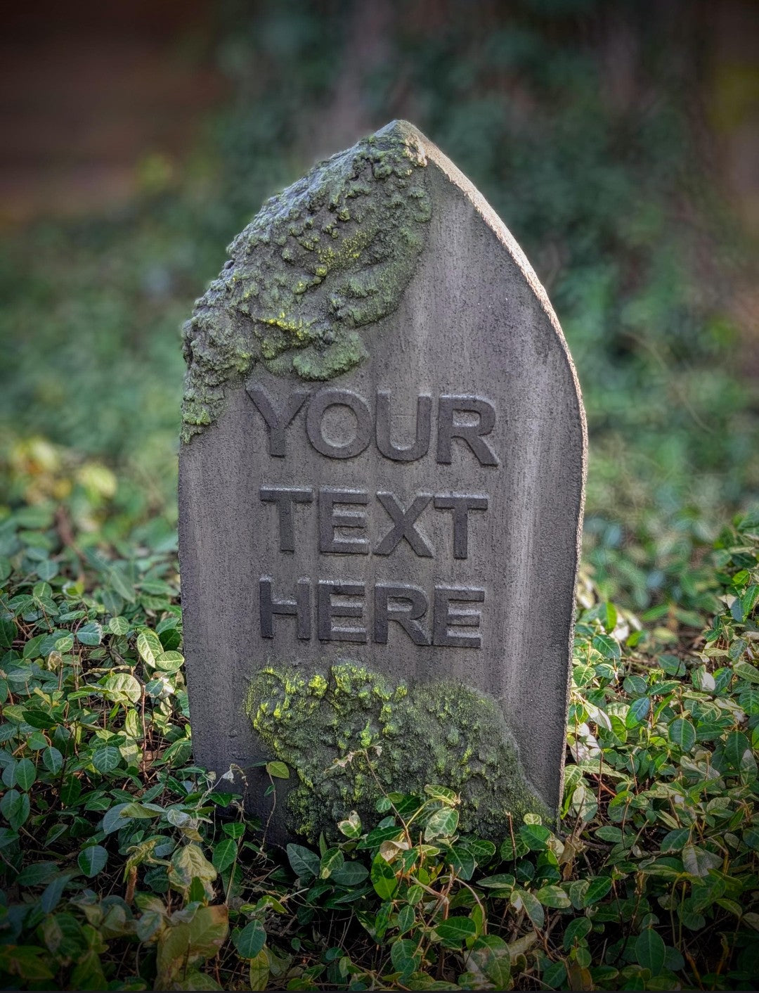 Made to Order Custom Name and Epitaph Gravestone with Moss Effect & Weathering