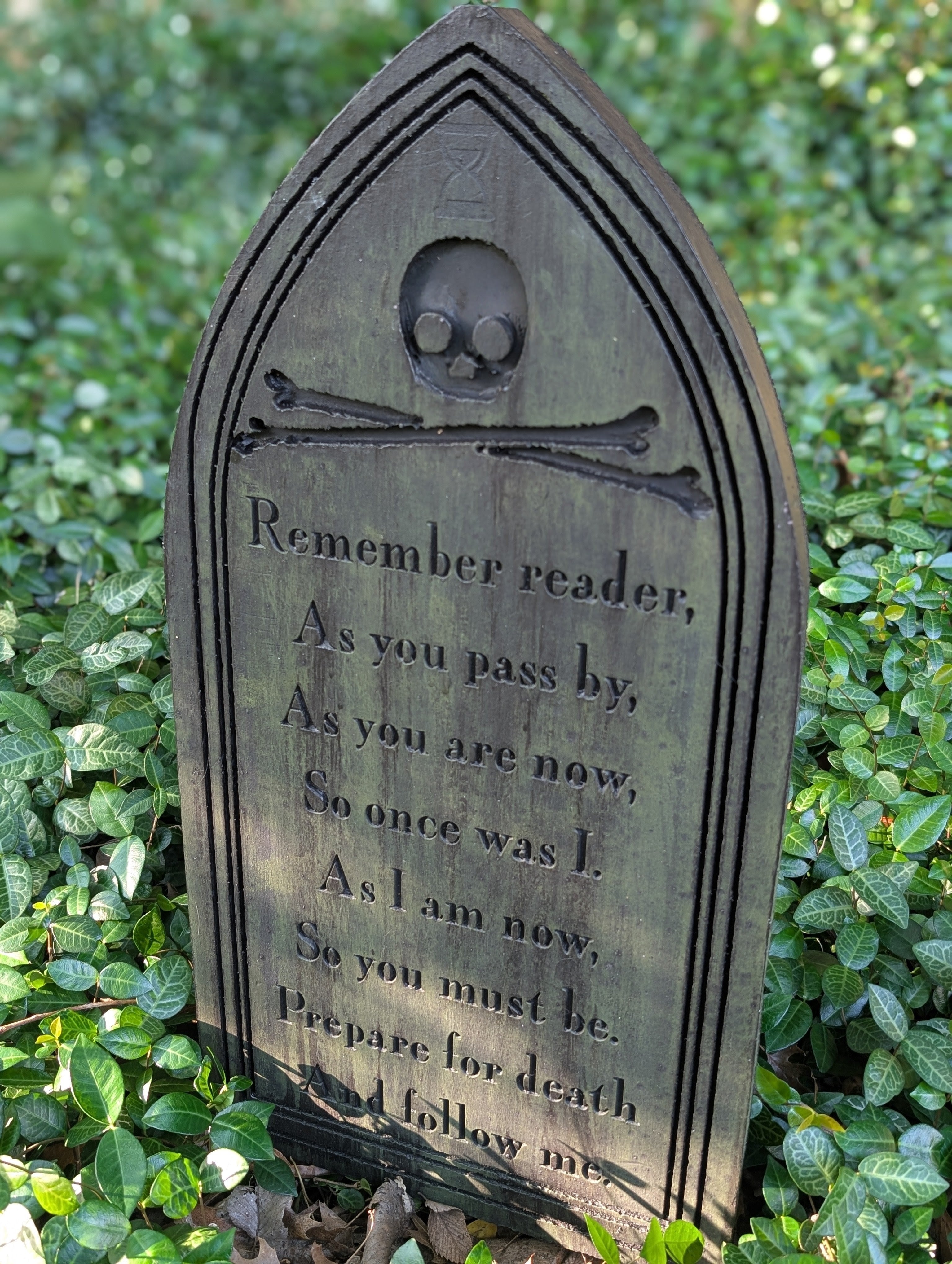 Carved Memento Mori Gravestone: Highgate Green Finish