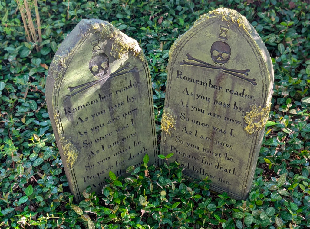 Carved Memento Mori Gravestone: Highgate Green Finish