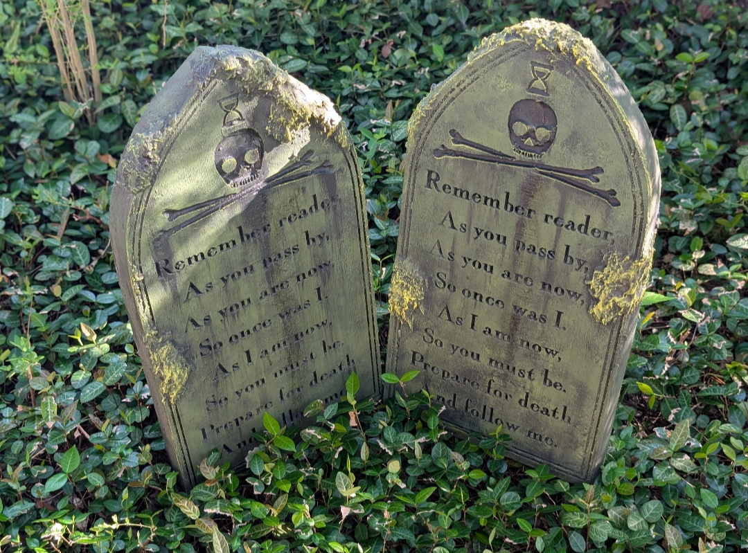 Carved Memento Mori Gravestone: Highgate Green Finish